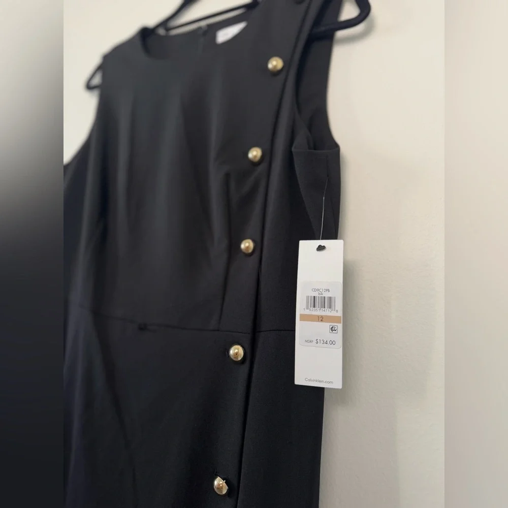 Calvin Klein Black Golden Faux Button Accent Sheath Dress, size 12 (new) - Picture 4 of 6